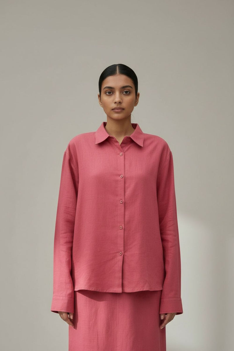 Earo Pink Shirt upcycled cotton by Doodlage in pink color for women Worldwide
