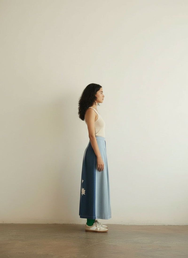 Judy Denim Panelled Skirt by Doodlage in blue color for women Worldwide