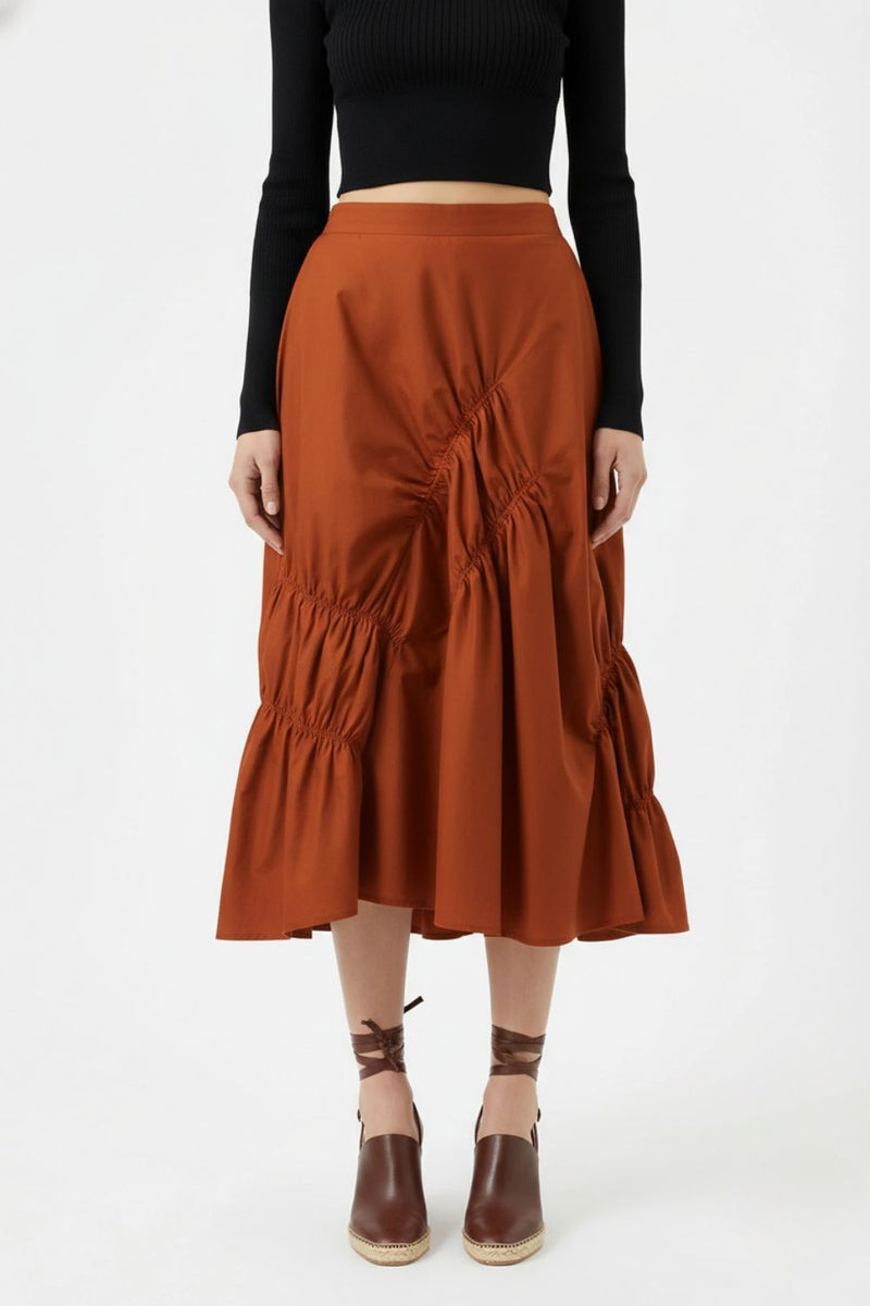 LIZZY RUST SKIRT patchwork by Doodlage in rust color for women Worldwide