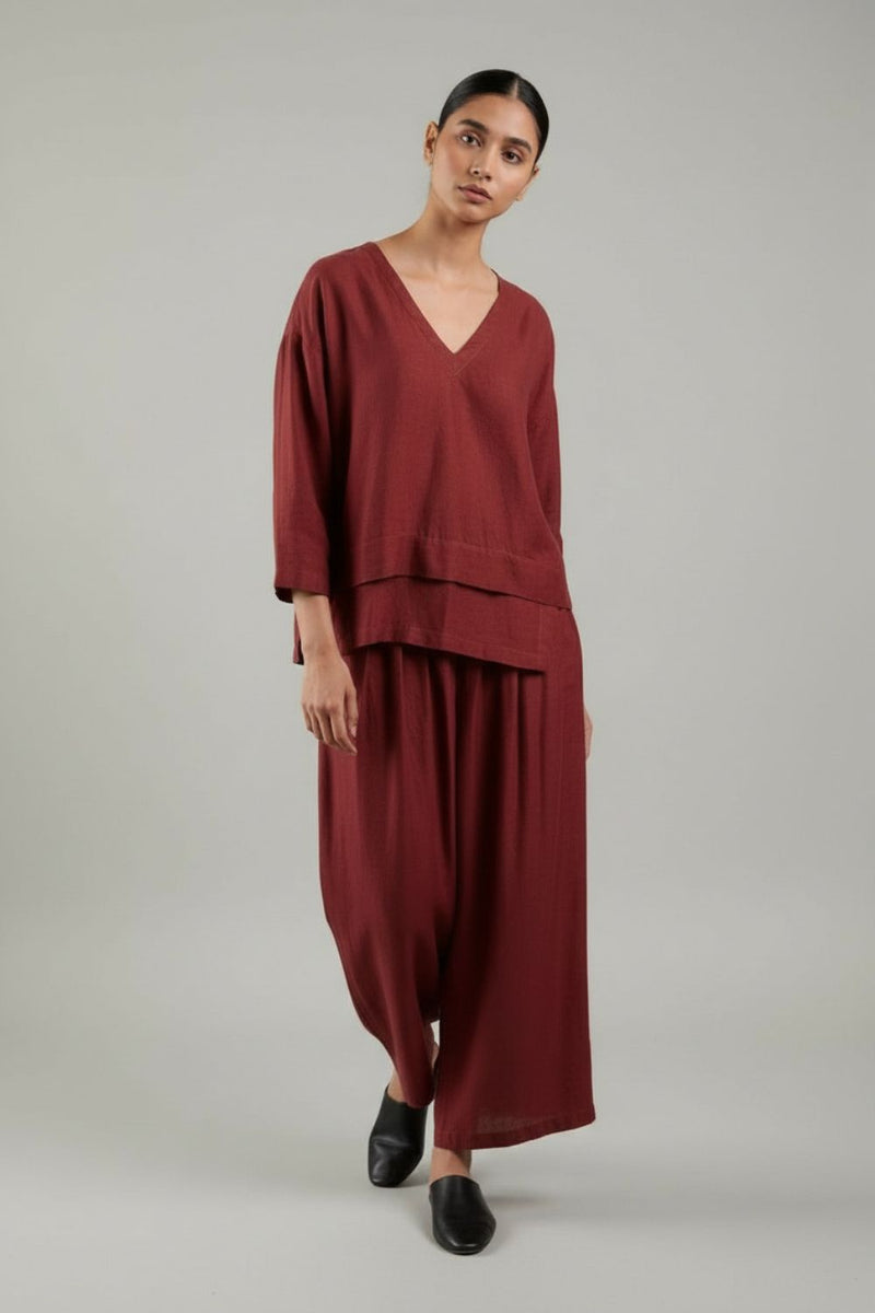 Savanna Maroon Set linen by Doodlage for women Worldwide