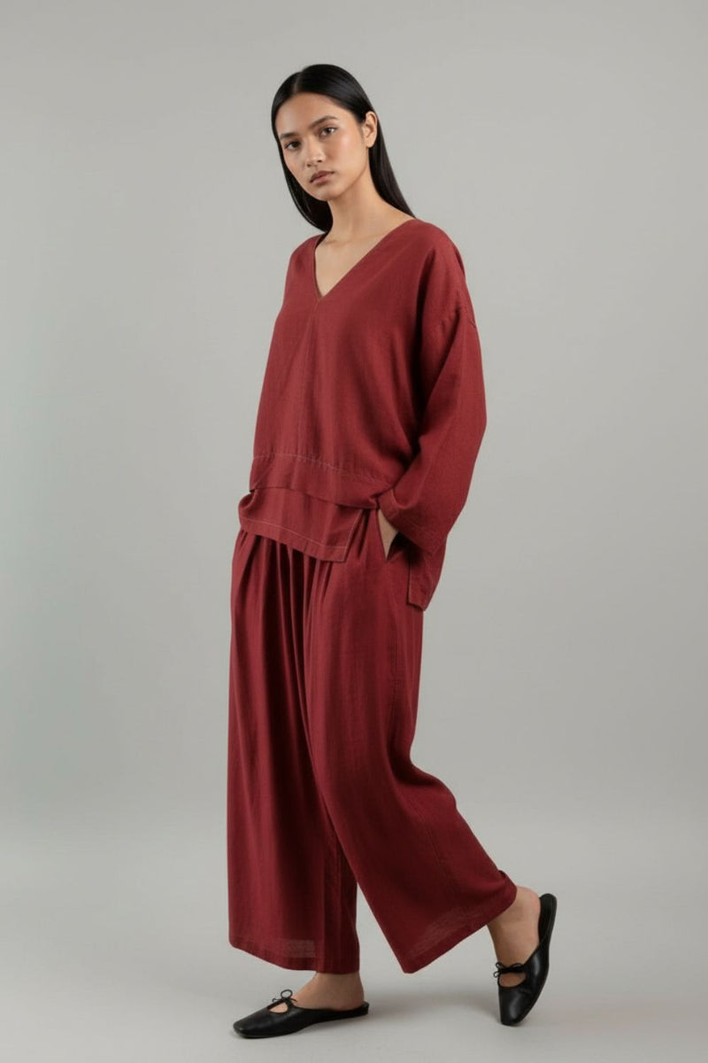 Savanna Maroon Set linen by Doodlage for women Worldwide