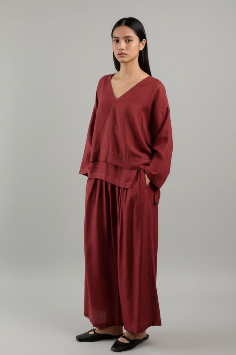 Savanna Maroon Set linen by Doodlage for women Worldwide