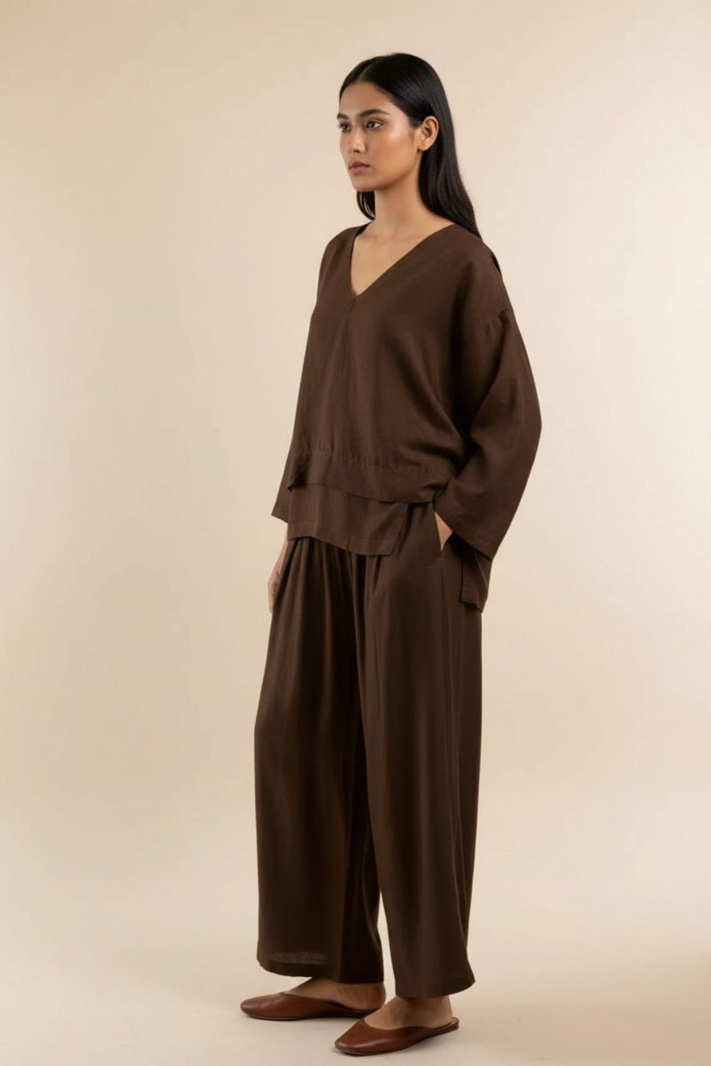 Savanna Brown Set linen by Doodlage in brown color for women Worldwide
