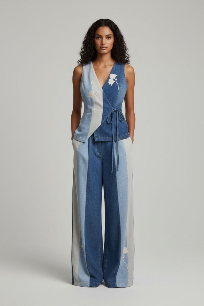 SYLVIA SET upcycled denim (cotton) by Doodlage in blue color for women Worldwide