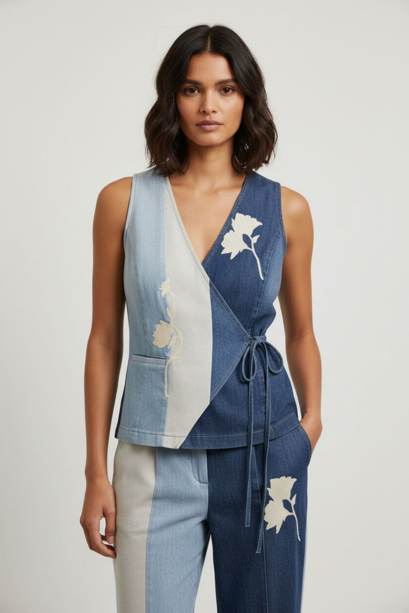 SYLVIA SET upcycled denim (cotton) by Doodlage in blue color for women Worldwide