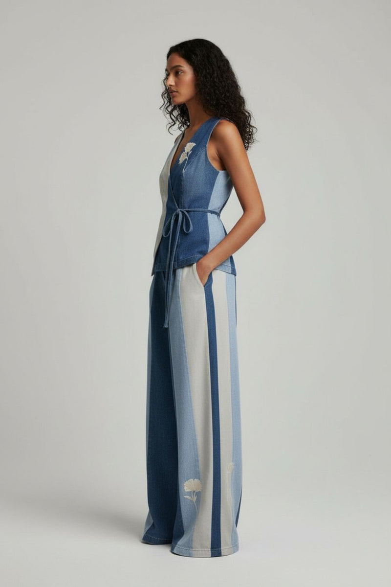 SYLVIA SET upcycled denim (cotton) by Doodlage in blue color for women Worldwide
