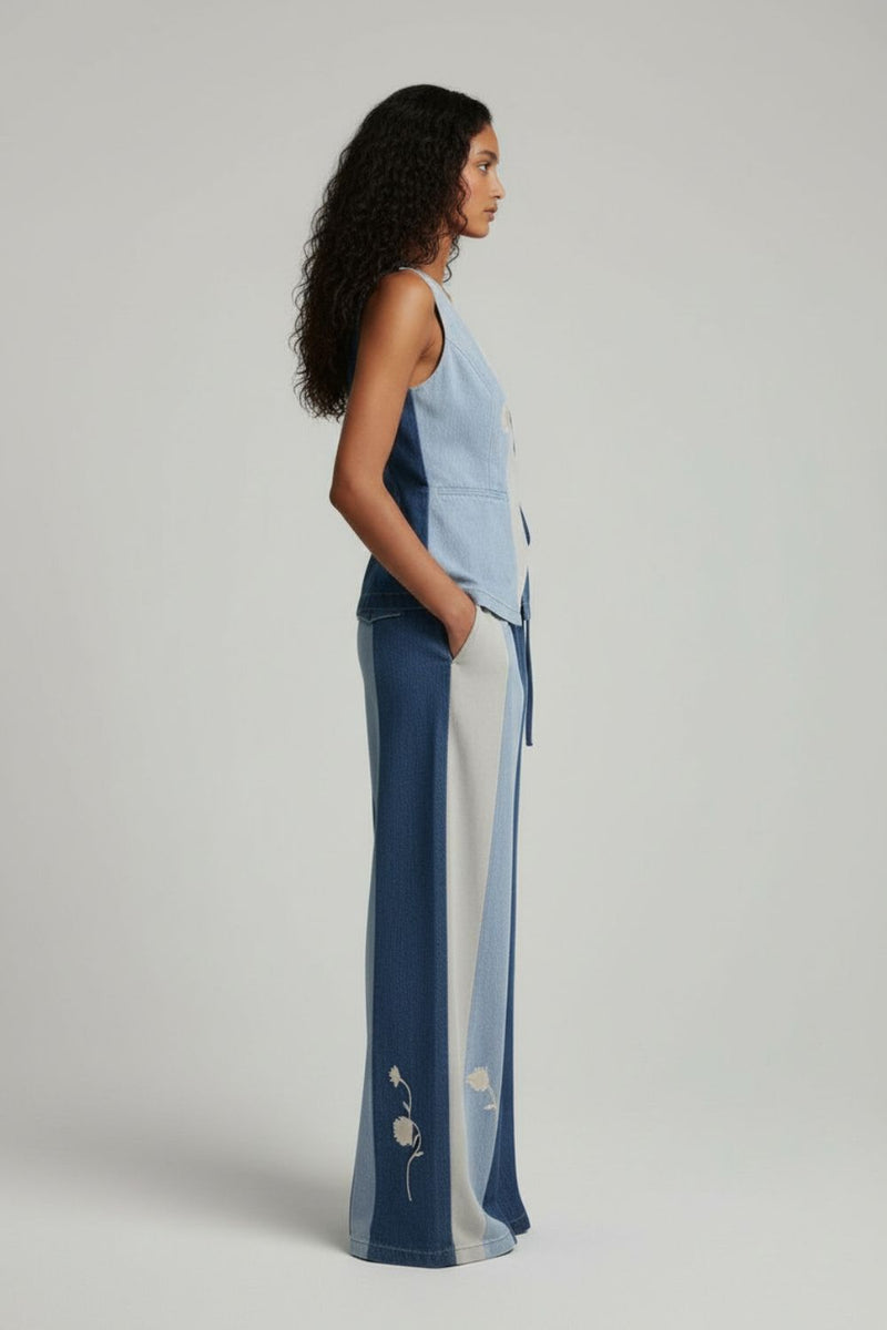 SYLVIA SET upcycled denim (cotton) by Doodlage in blue color for women Worldwide