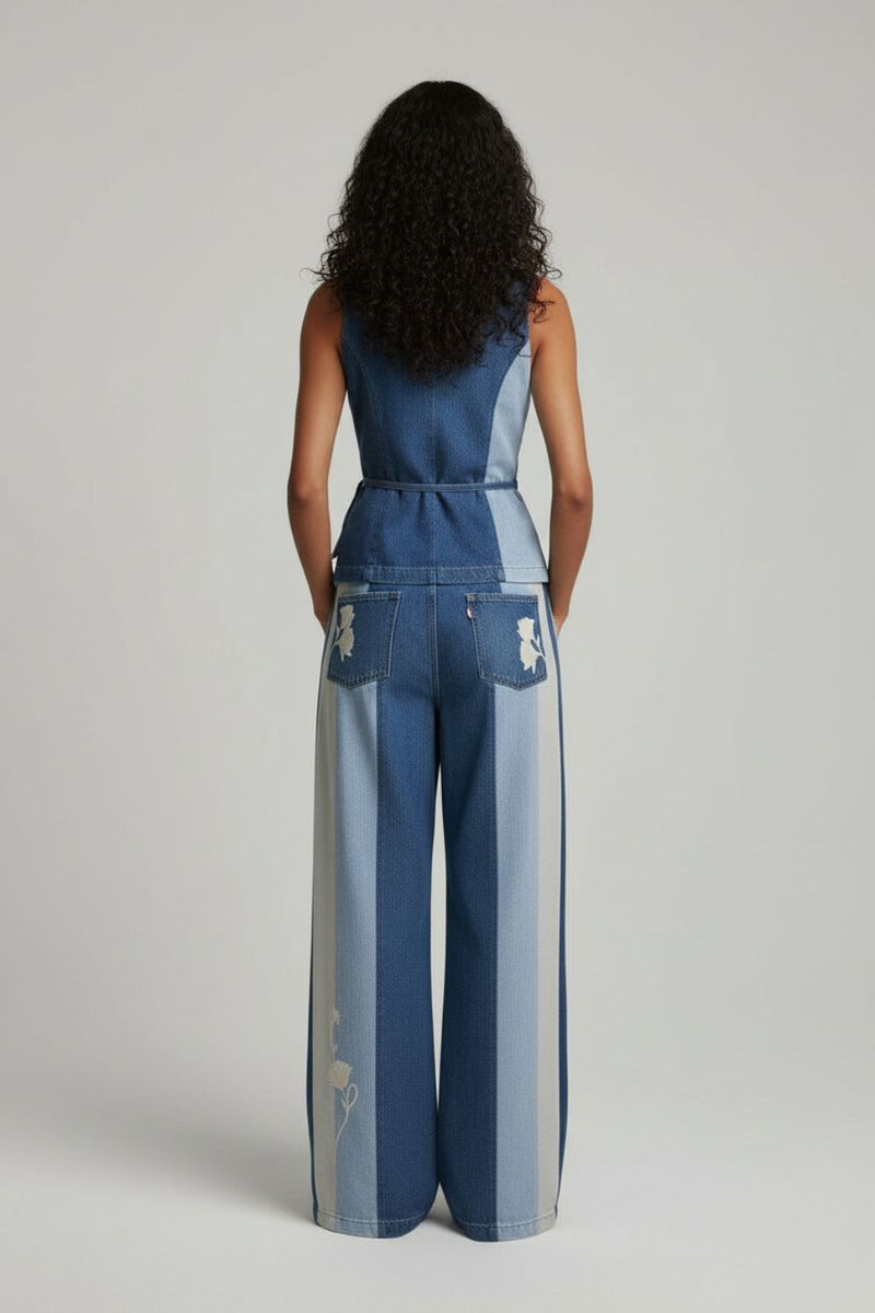 SYLVIA SET upcycled denim (cotton) by Doodlage in blue color for women Worldwide
