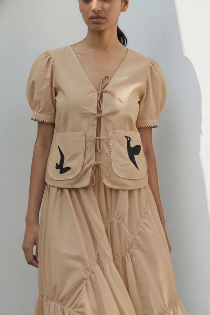 FERN BEIGE SET poplin/linen by Doodlage in beige color for women Worldwide