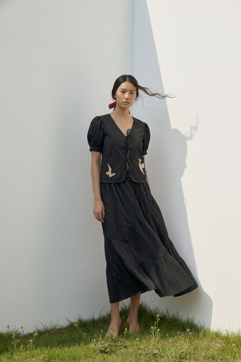 FERN BLACK SET poplin/linen by Doodlage in black color for women Worldwide