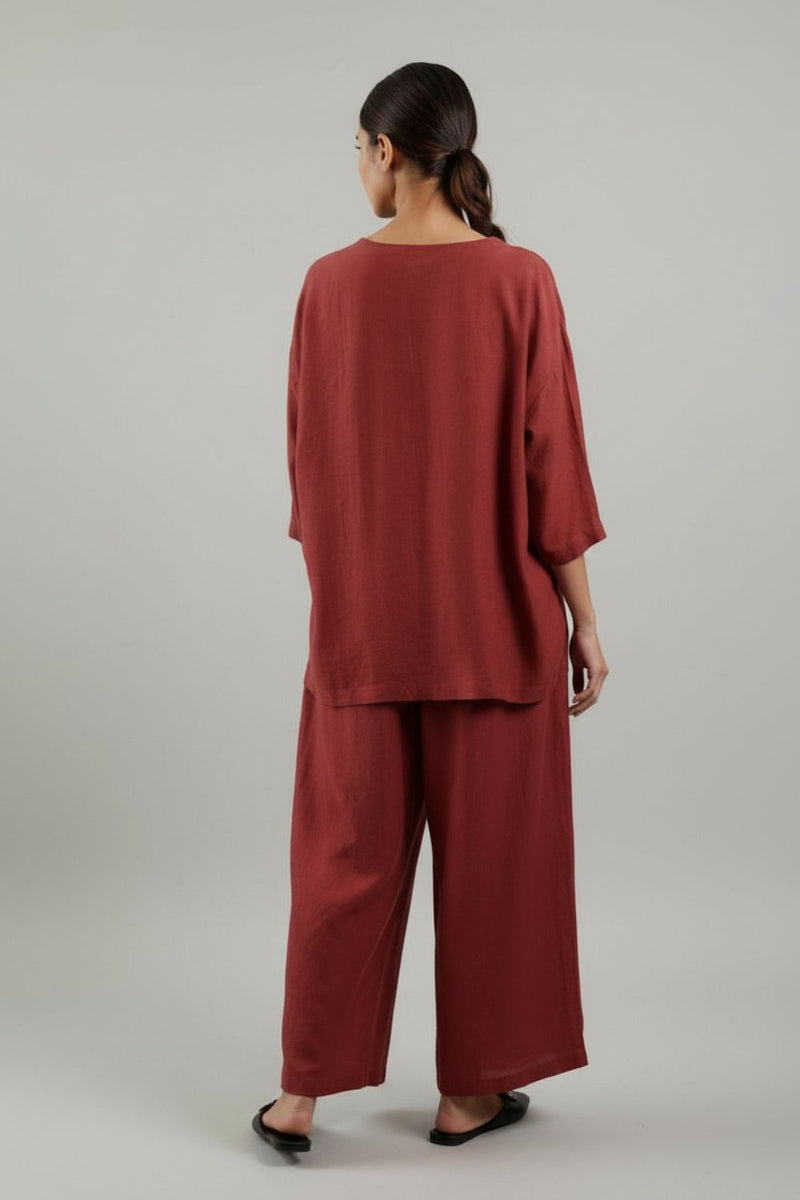 Savanna Maroon Top linen by Doodlage for women Worldwide