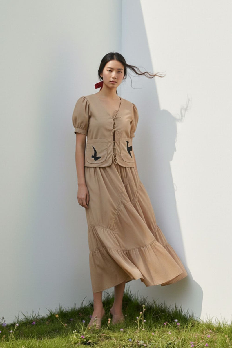 FERN BEIGE TOP poplin/linen by Doodlage in beige color for women Worldwide