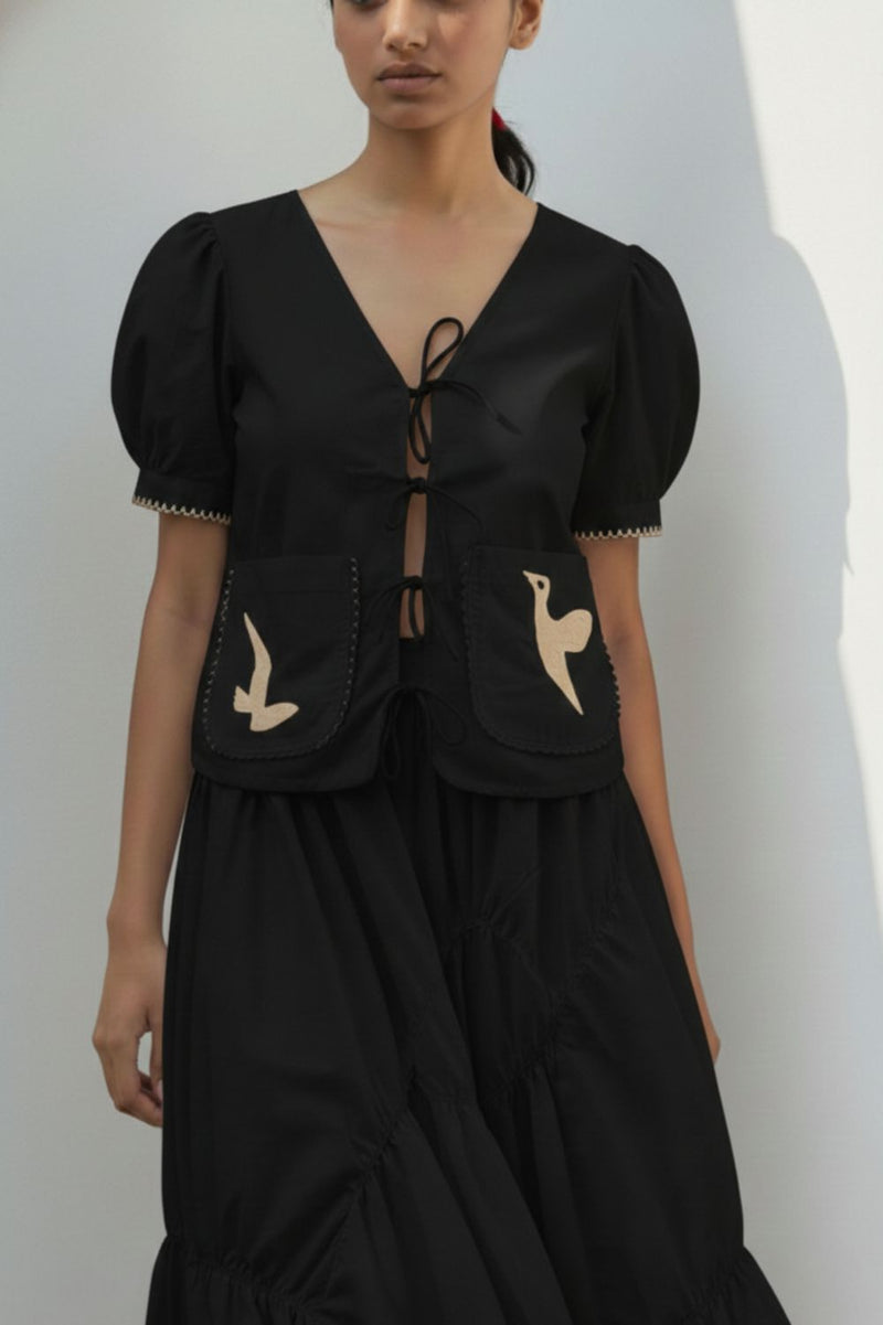 FERN BLACK TOP poplin/linen by Doodlage in black color for women Worldwide