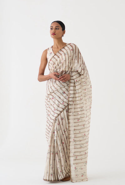 Chintz Ivory Zari Stripped Saree