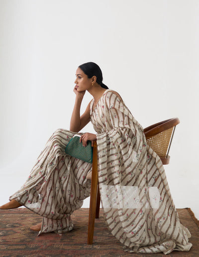 Chintz Ivory Zari Stripped Saree