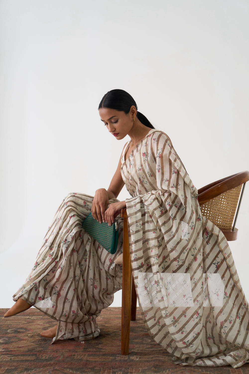 Chintz Ivory Zari Stripped Saree