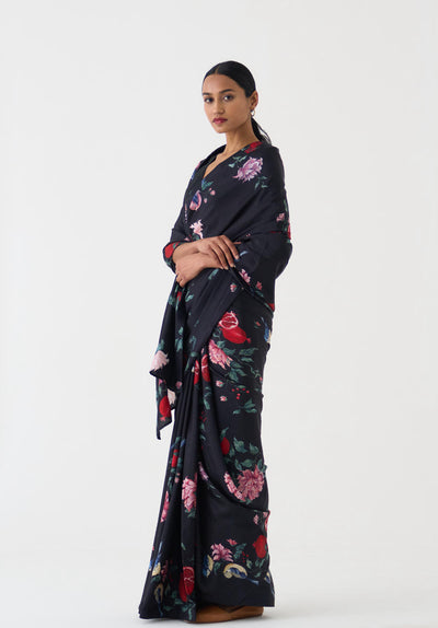 Bloome Black Habutai Saree