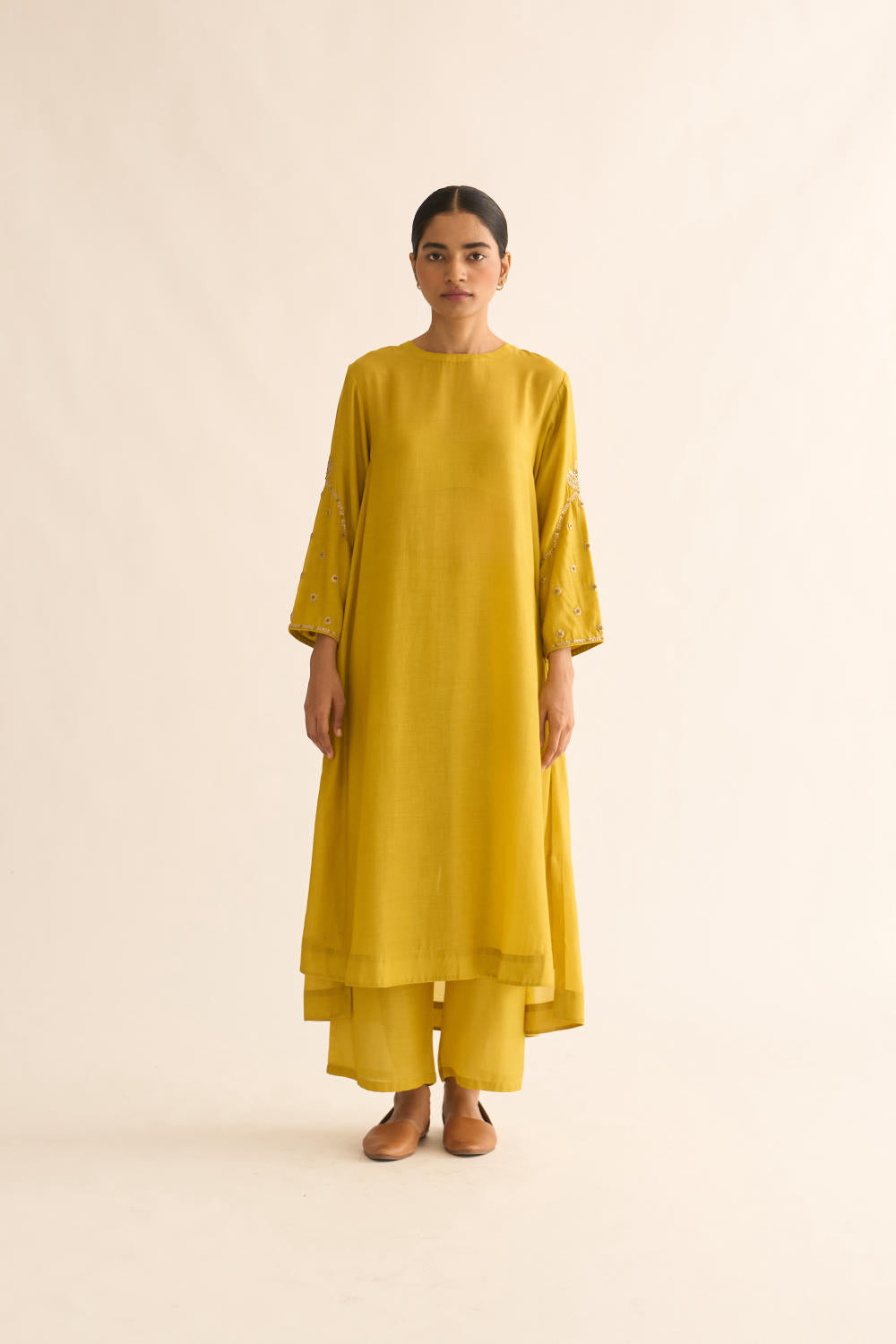 AMBILY LEMON GREEN SILK KURTA SET