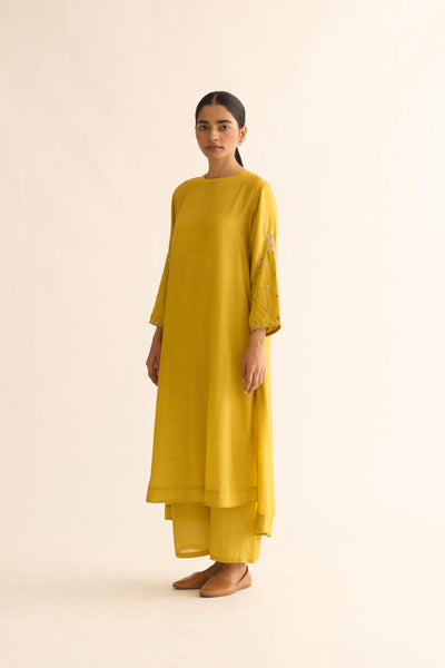 AMBILY LEMON GREEN SILK KURTA SET