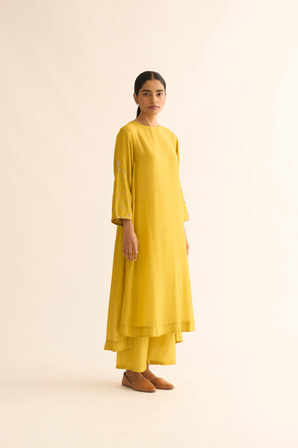 AMBILY LEMON GREEN SILK KURTA SET