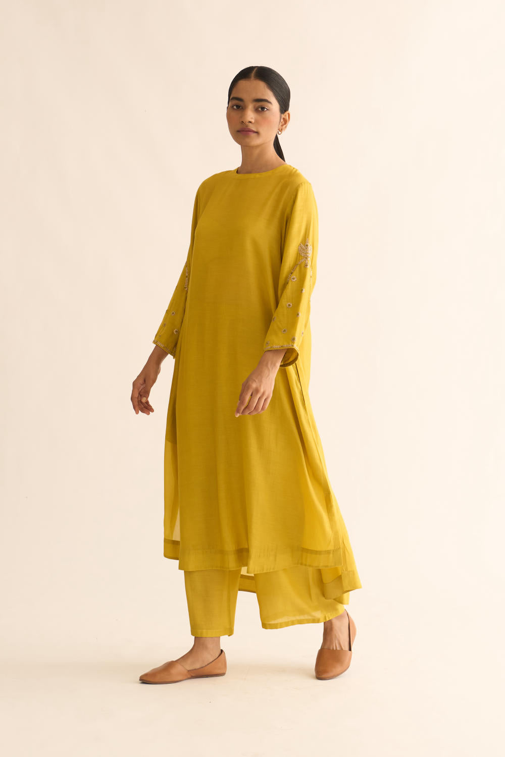 AMBILY LEMON GREEN SILK KURTA SET