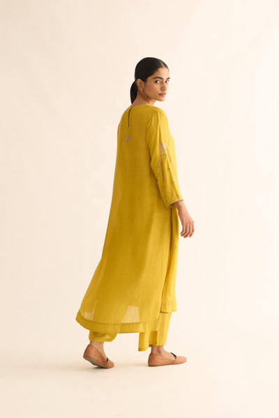 AMBILY LEMON GREEN SILK KURTA SET