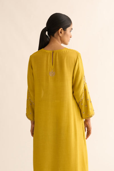 AMBILY LEMON GREEN SILK KURTA SET