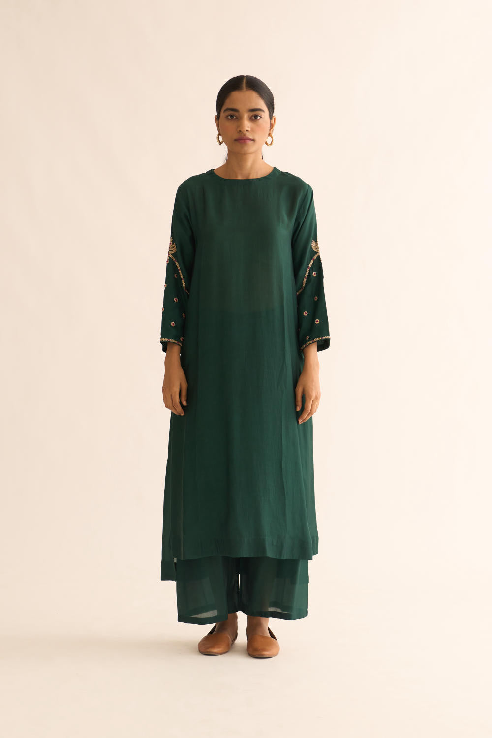 AMBILY DEEP GREEN SILK KURTA SET