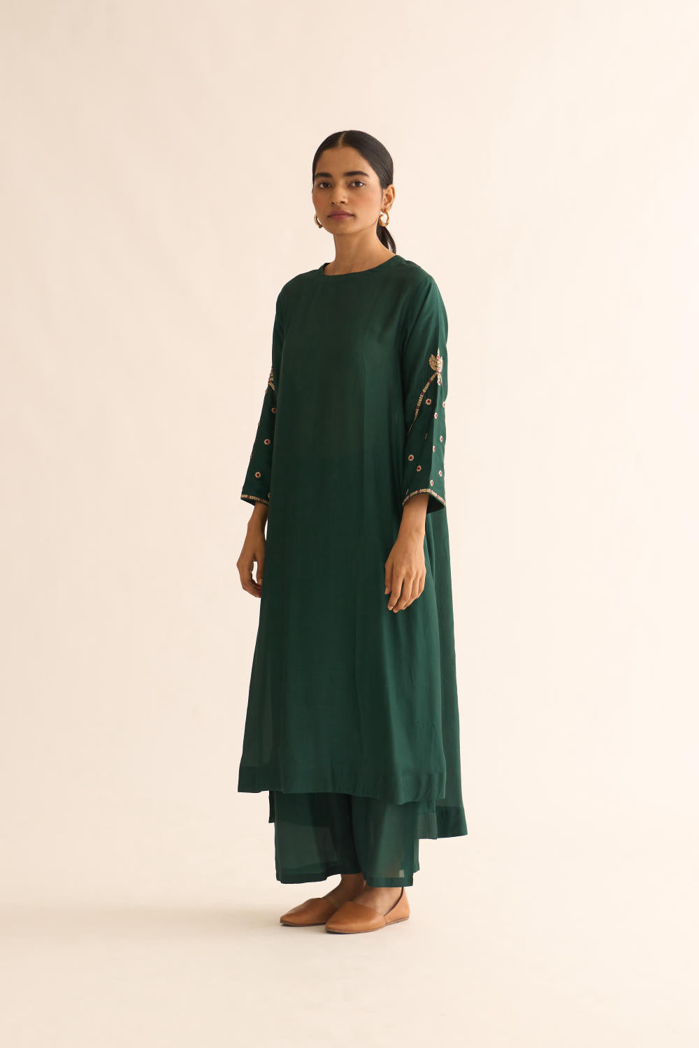 AMBILY DEEP GREEN SILK KURTA SET