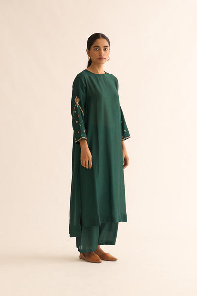 AMBILY DEEP GREEN SILK KURTA SET