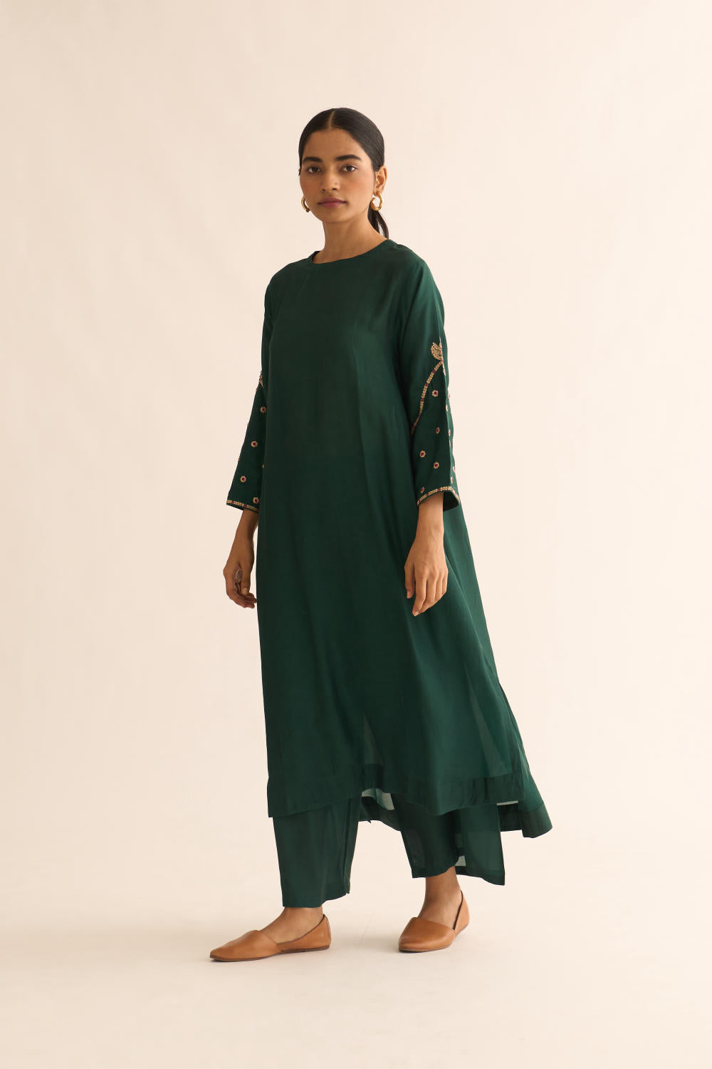 AMBILY DEEP GREEN SILK KURTA SET