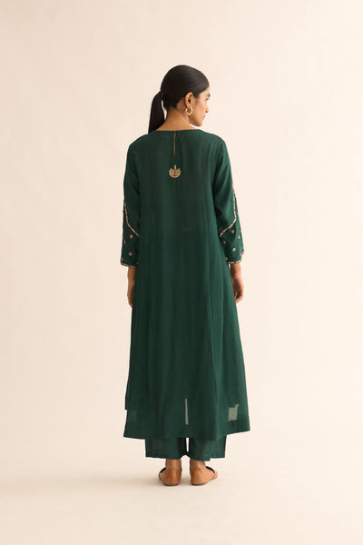 AMBILY DEEP GREEN SILK KURTA SET