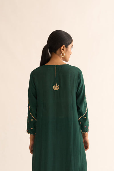 AMBILY DEEP GREEN SILK KURTA SET