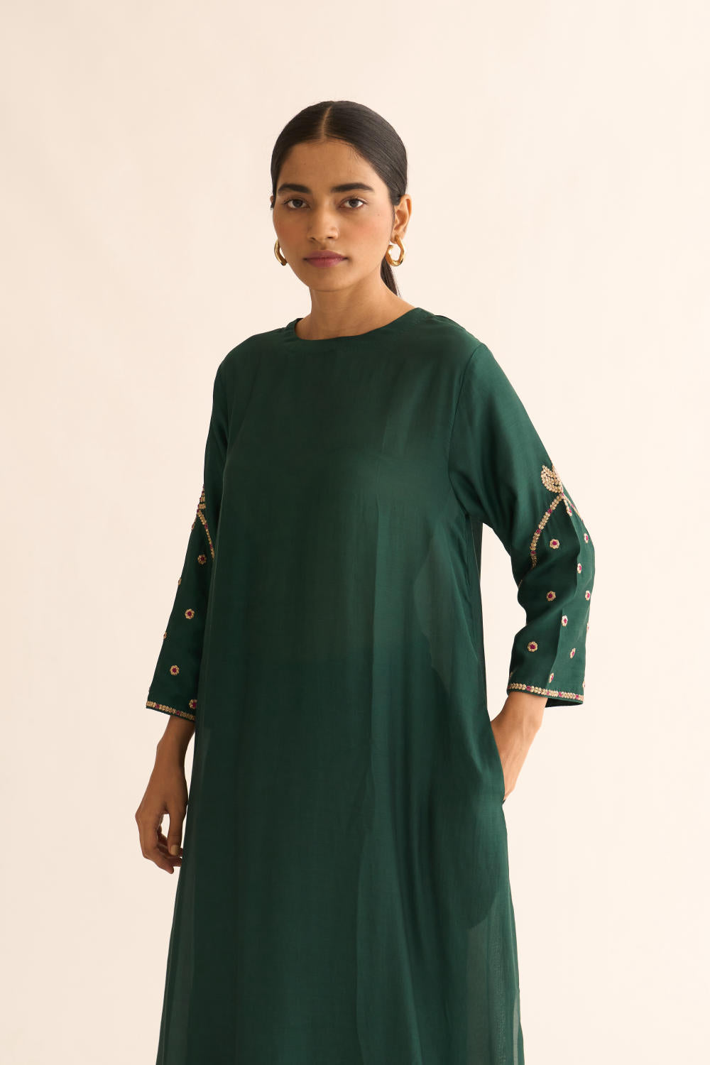 AMBILY DEEP GREEN SILK KURTA SET