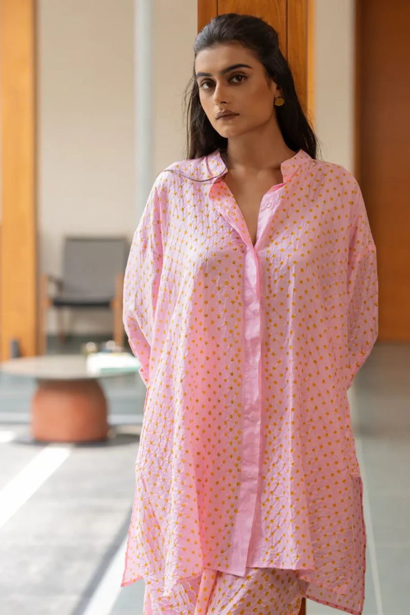 DOTS M BOX SHIRT-PINK silk by Dyelogue in pink color for women Worldwide