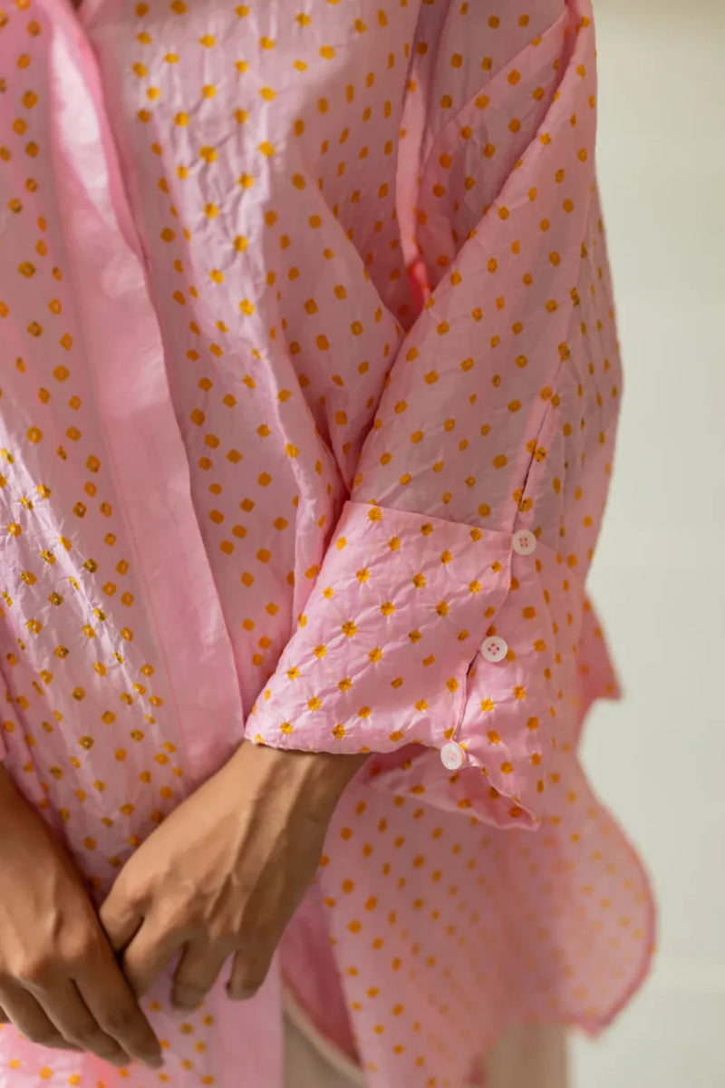 DOTS M BOX SHIRT-PINK silk by Dyelogue in pink color for women Worldwide