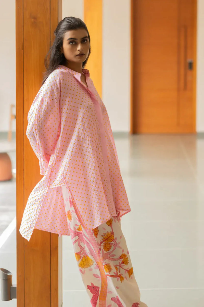 DOTS M BOX SHIRT-PINK silk by Dyelogue in pink color for women Worldwide