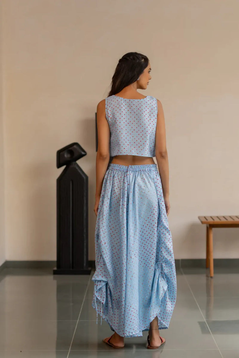 DOTS M SL CROP TOP-SKY BLUE silk by Dyelogue in blue color for women Worldwide