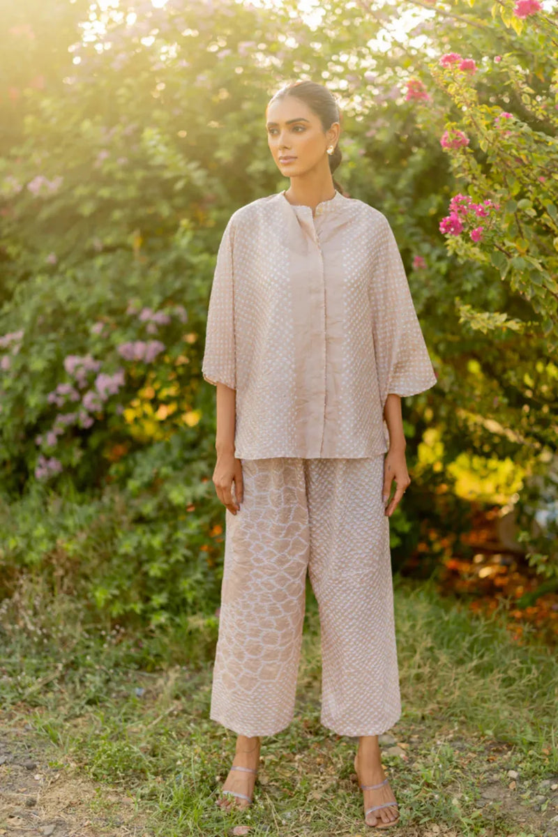 DOTS SHORT M KAF SHIRT-BEIGE silk by Dyelogue in beige color for women Worldwide