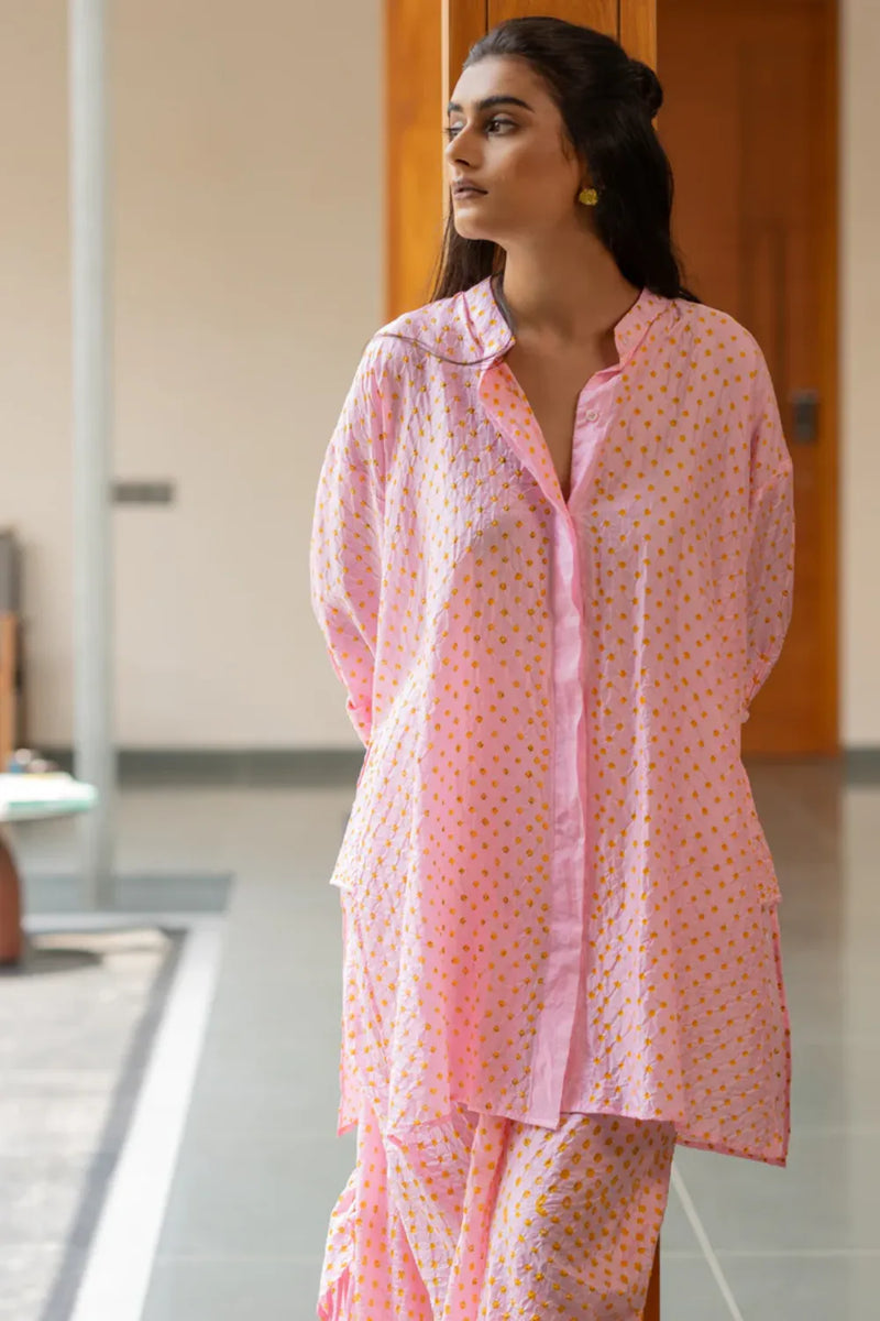 DOTS STRING PANTS-PINK silk by Dyelogue in pink color for women Worldwide