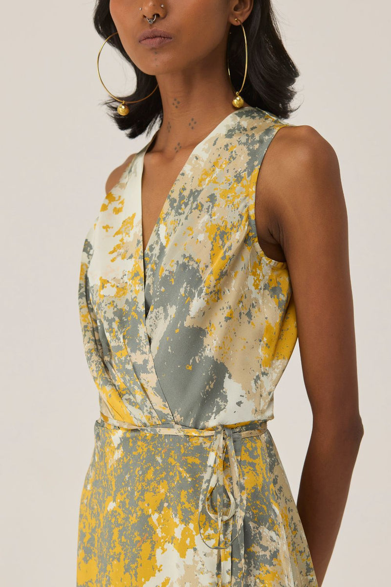 Gold Autumn Sleeveless Wrap Dress by World of SiSa for women Worldwide