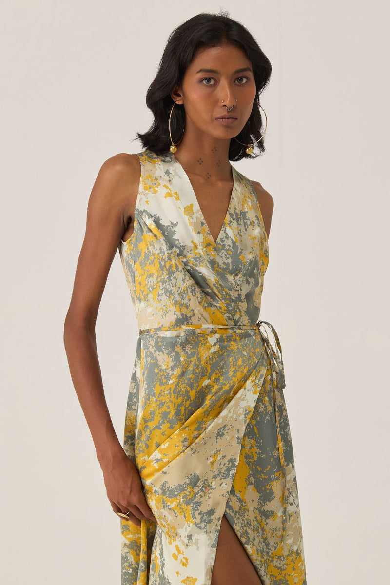 Gold Autumn Sleeveless Wrap Dress by World of SiSa for women Worldwide