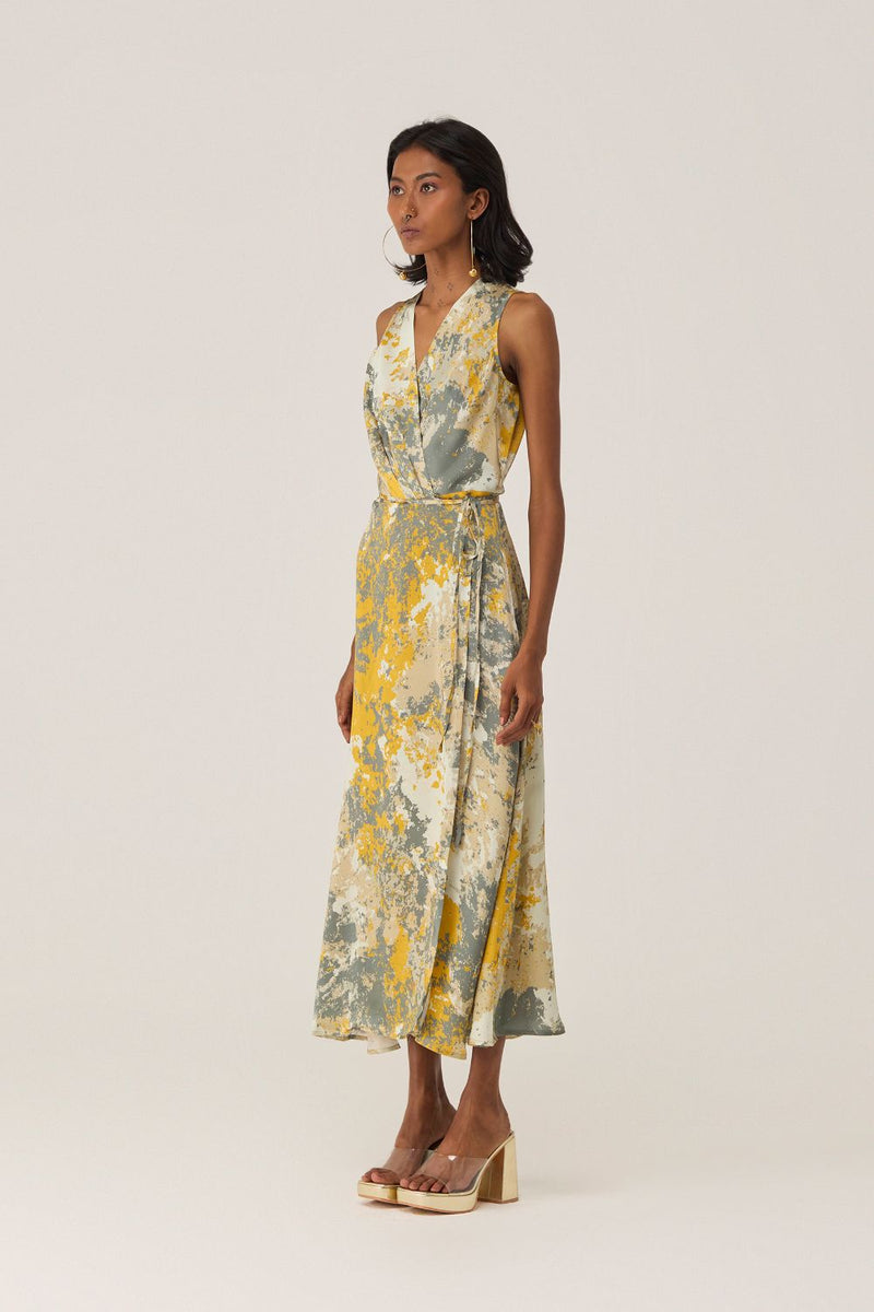 Gold Autumn Sleeveless Wrap Dress by World of SiSa for women Worldwide