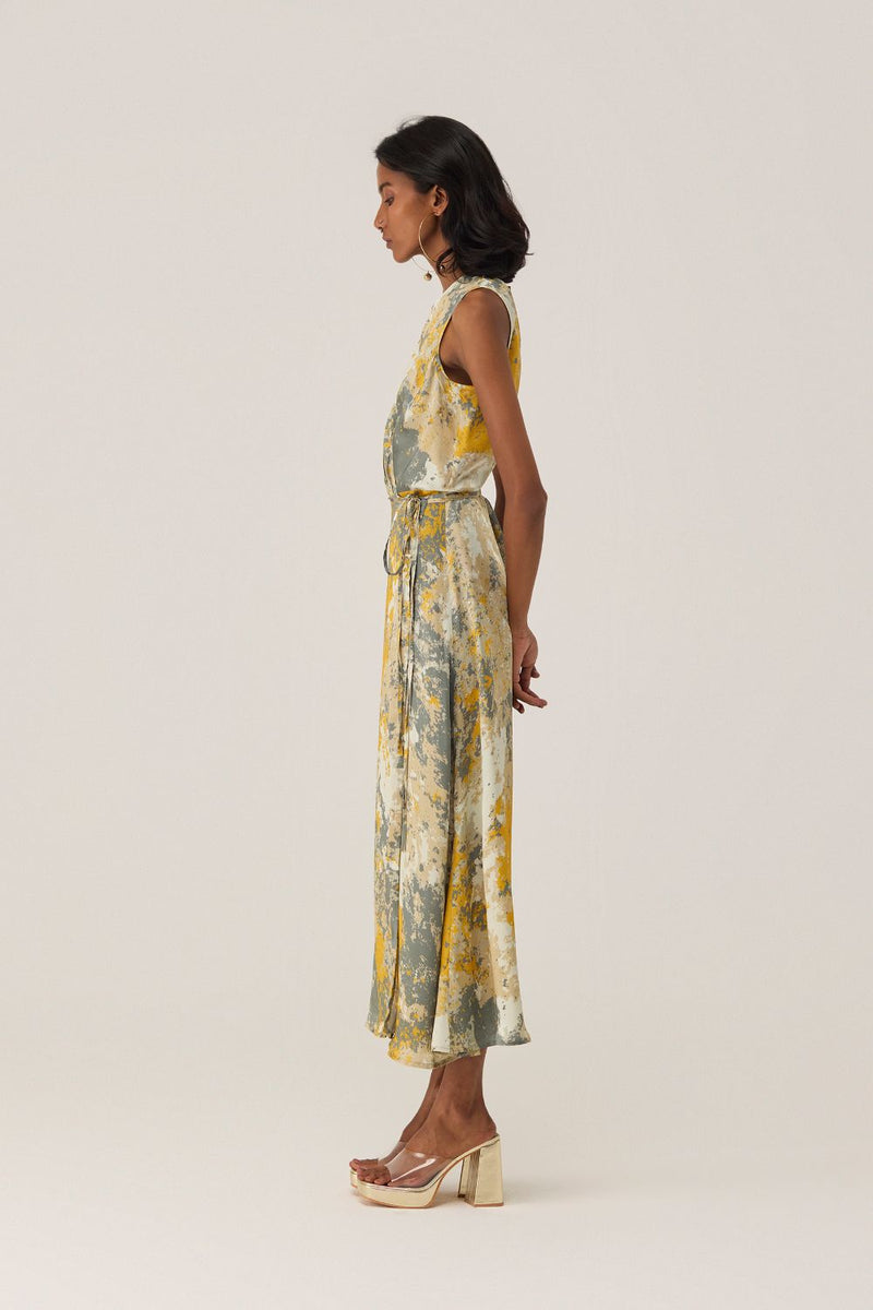 Gold Autumn Sleeveless Wrap Dress by World of SiSa for women Worldwide