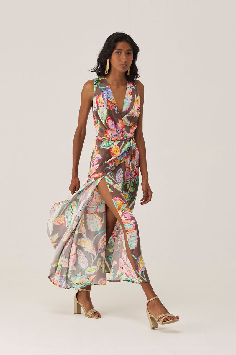 Cocoa Chintz Sleeveless Wrap Dress by World of SiSa for women Worldwide