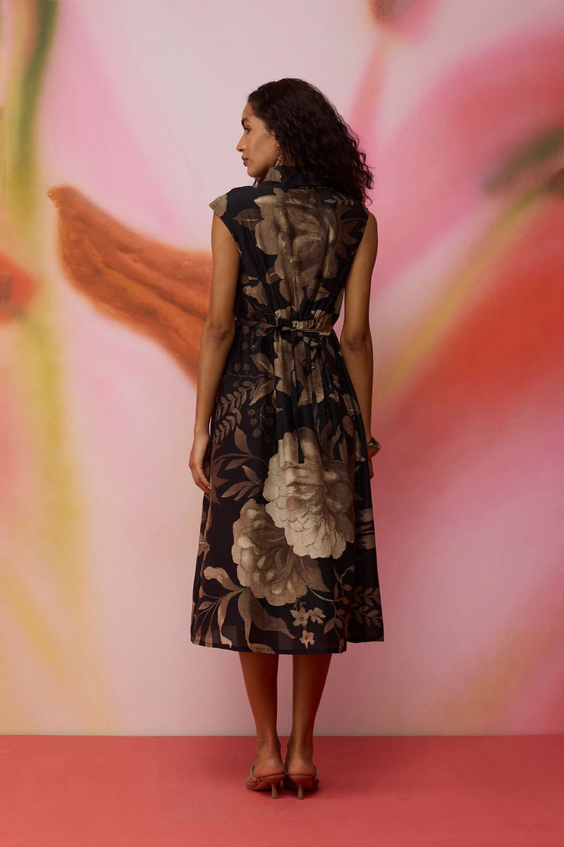 Sepia Blossom Midi Wrap Dress silk by World of SiSa for women Worldwide