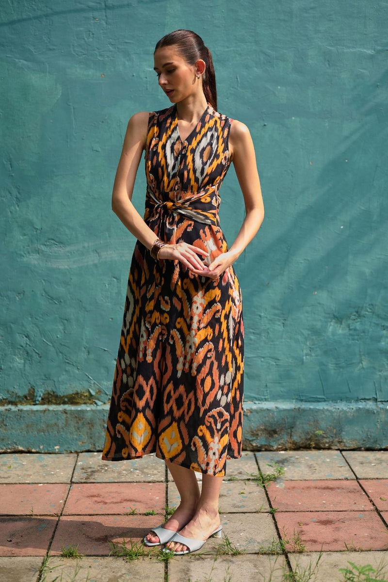 Bohemian Ikat Tie-Knot Dress cotton by World of SiSa for women Worldwide
