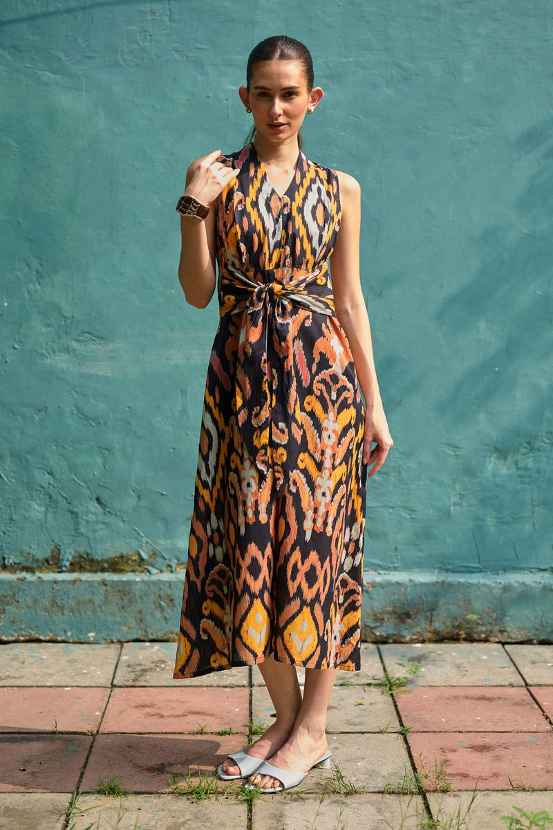 Bohemian Ikat Tie-Knot Dress cotton by World of SiSa for women Worldwide