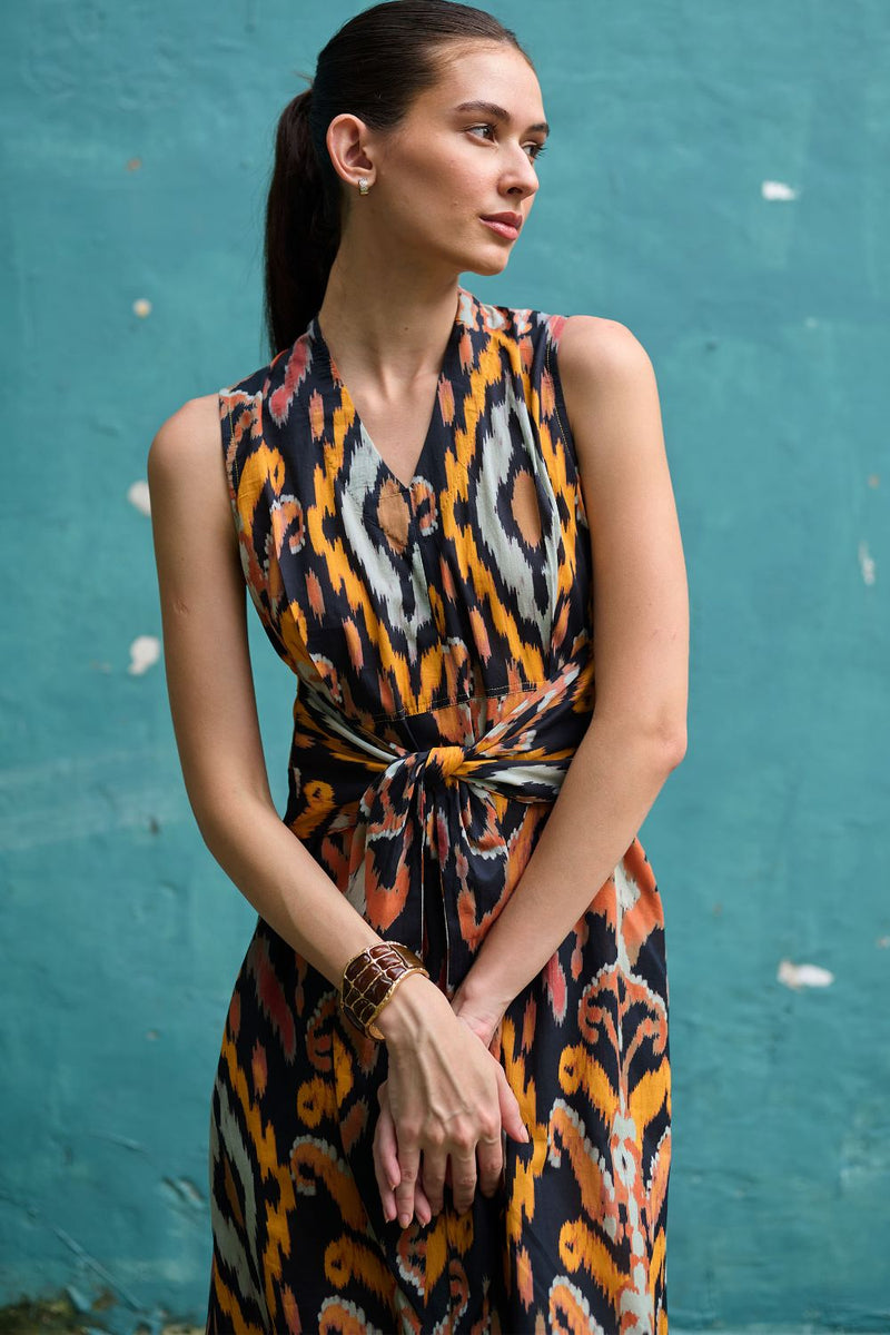 Bohemian Ikat Tie-Knot Dress cotton by World of SiSa for women Worldwide