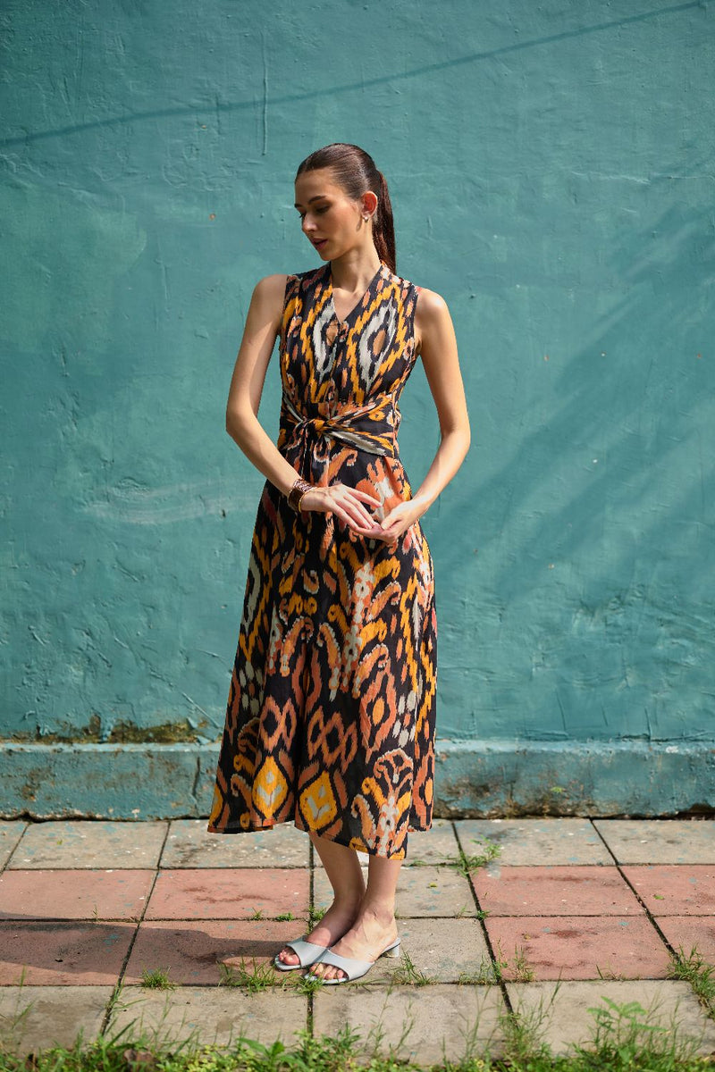 Bohemian Ikat Tie-Knot Dress cotton by World of SiSa for women Worldwide